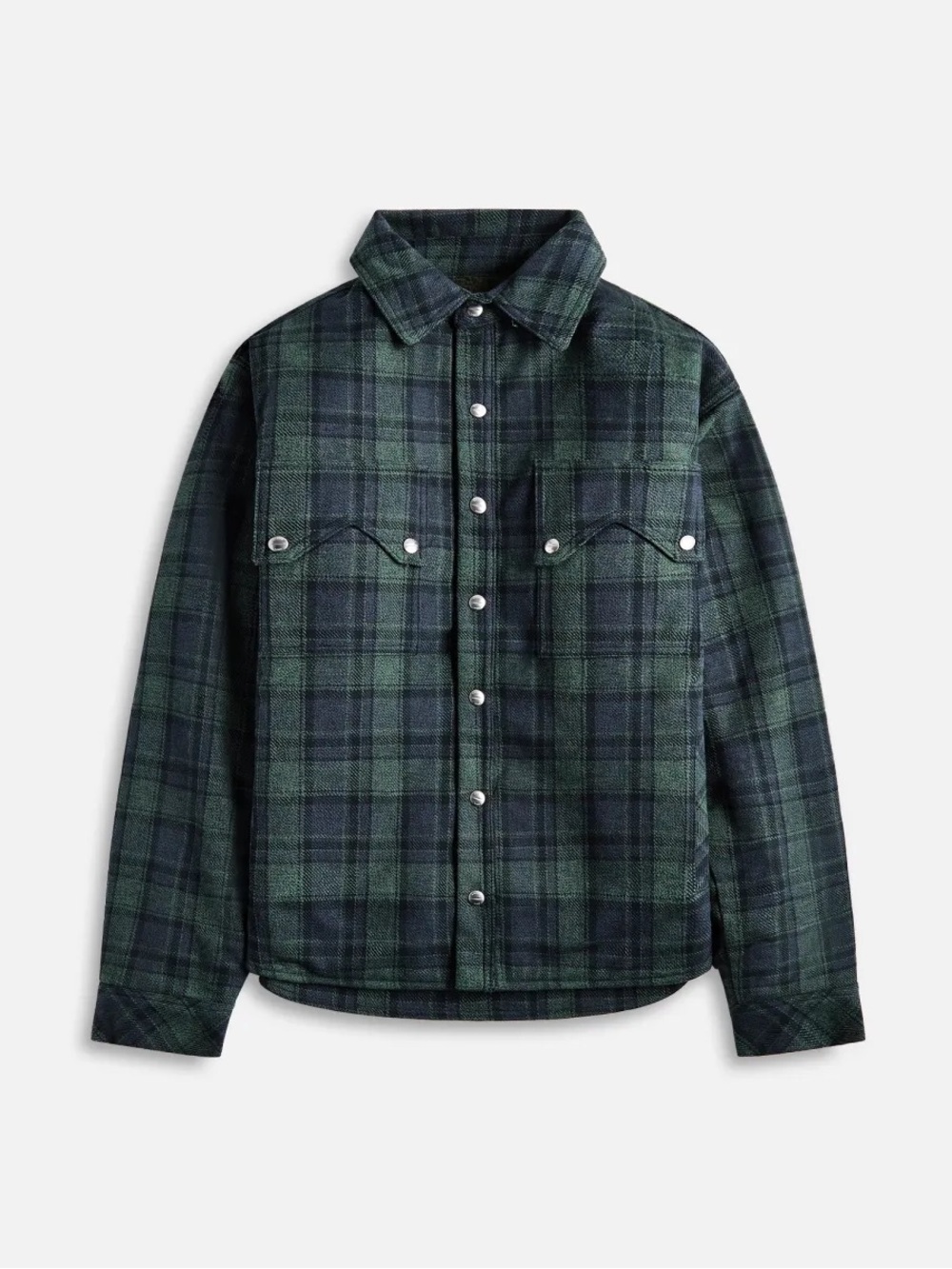 Rhude Flannel Sherpa Overshirt Green / Navy Plaid Snap Closure Large Button Up